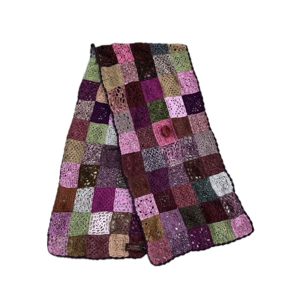 Sophie DIGARD 100% Pure Wool Crochet Squares Scarf Approx 10 X 45  Art To Wear